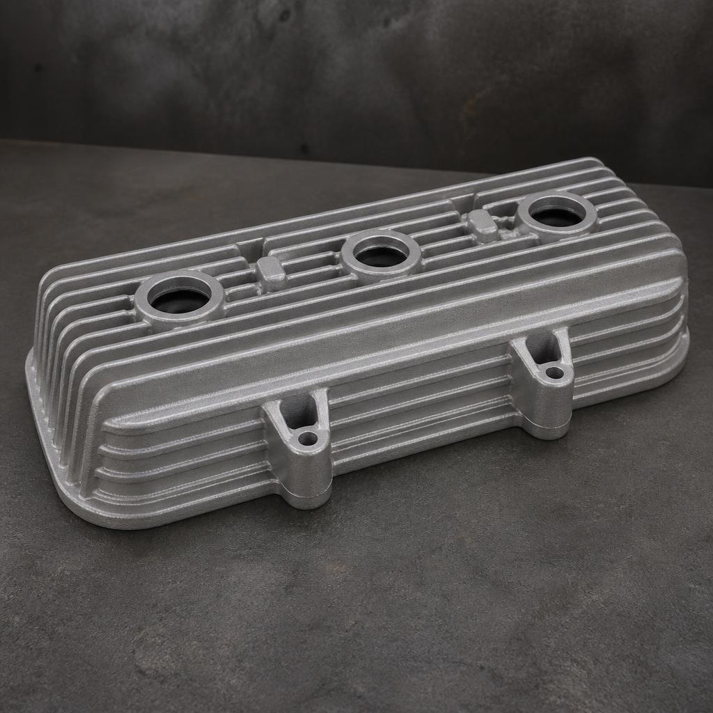 Finned cam cover restored to an even satin cast grey