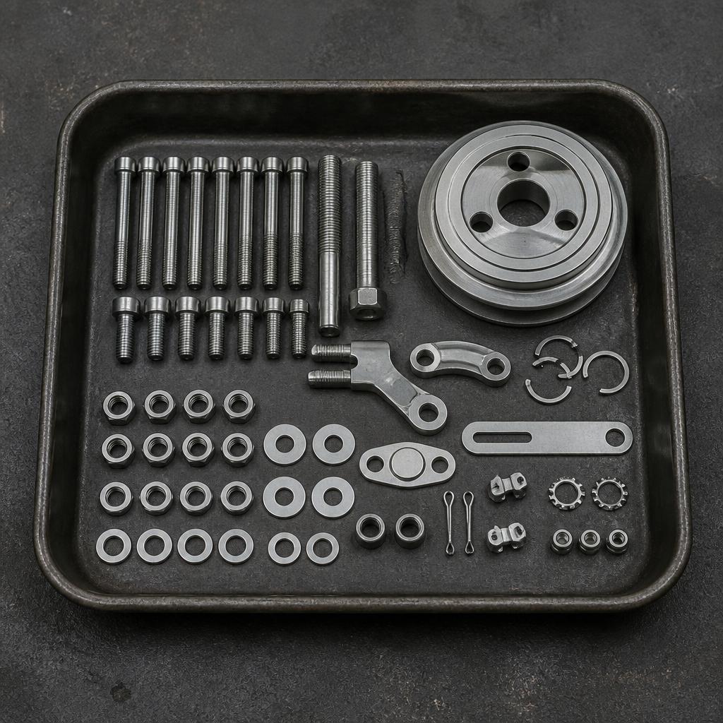 The same hardware lot cleaned to bright satin steel