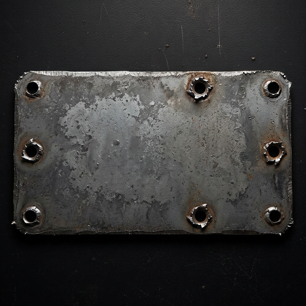 Stamped steel bracket with raised die burrs around pierced holes