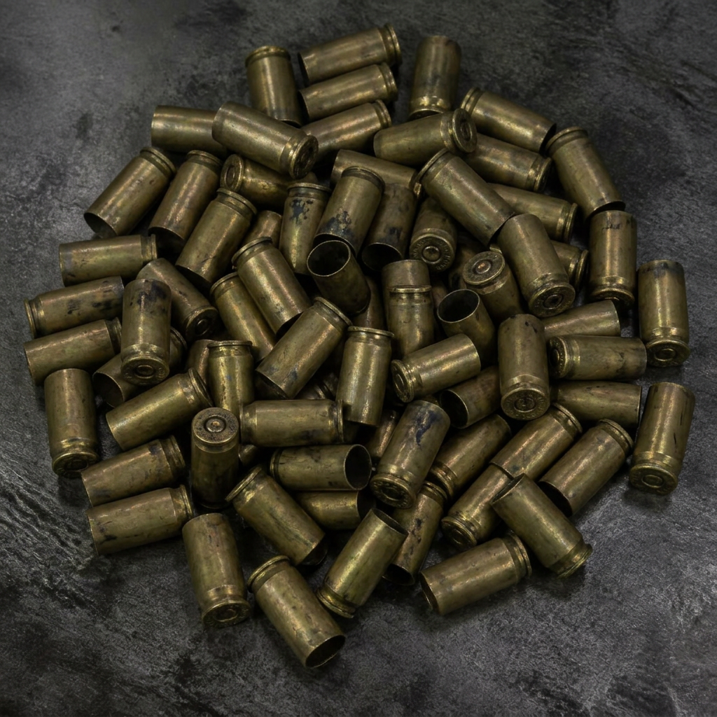 Tarnished spent 9mm range brass