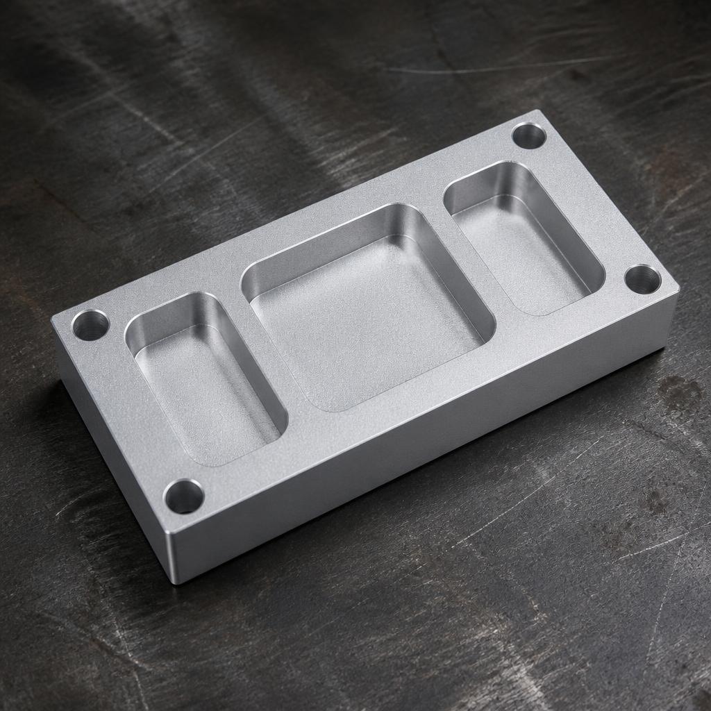 Deburred aluminum bracket with uniform matte finish