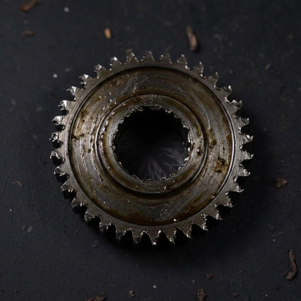 Steel spur gear with sharp raised burrs on every tooth after hobbing
