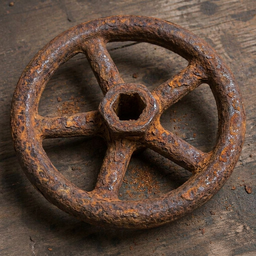 Rusted cast-iron valve handwheel