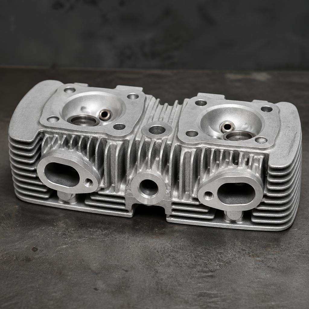 Cleaned VW Type 1 cylinder head with even matte aluminum fins